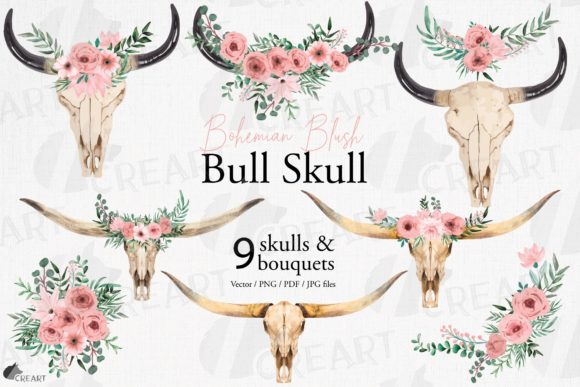 Blush Floral Bull Skull Graphic Template: A Versatile Design Resource for Modern Creatives