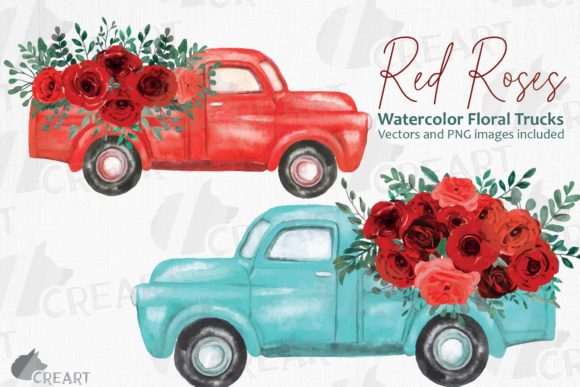 Enhancing Creative Projects with Red Rose Floral Watercolor Trucks Decor