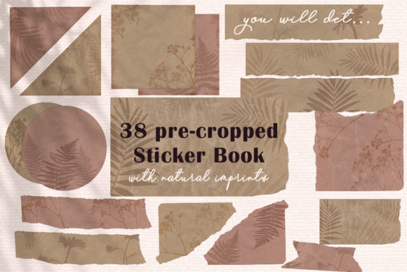 Enhancing Digital Design with Pre-cut Book Sticker with Natural Elemen and Torn Paper Textures