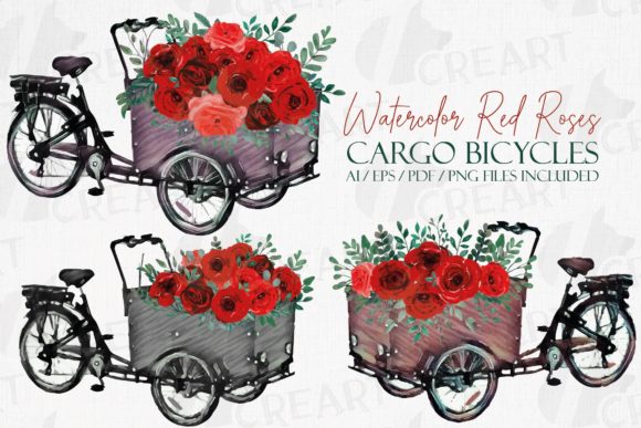 Red Roses Floral Cargo Bicycles Decor