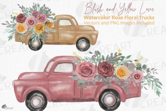 Strategic Design Applications for Blush and Yellow Roses Pickup Trucks Art