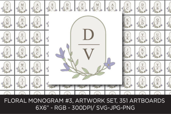 Wedding Flowers: 351 Floral Monogram Set